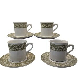 J G Meakin Teacups Saucers  Renaissance Green English Ironstone Set of Four SEE